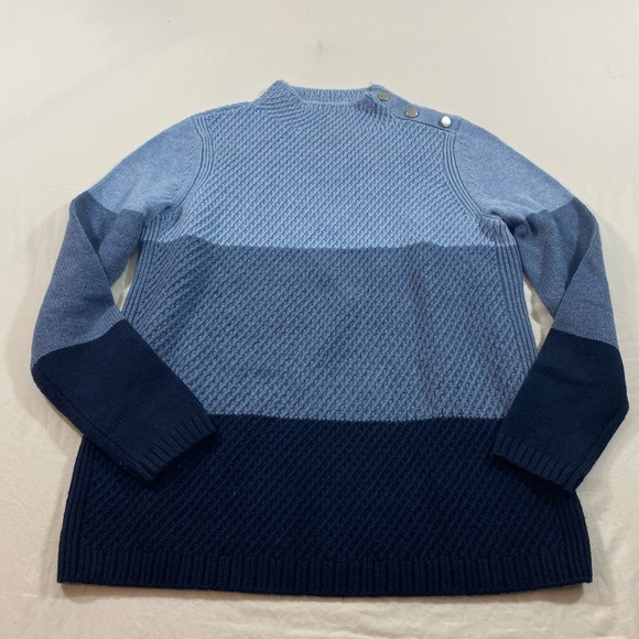 Talbots Sweater woman’s small Striped blue High neck Buttoned shoulder Sweater - Picture 8 of 8